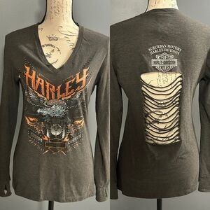 Harley-Davidson Long Sleeve Graphic Tee – Cutout Back – Women’s M